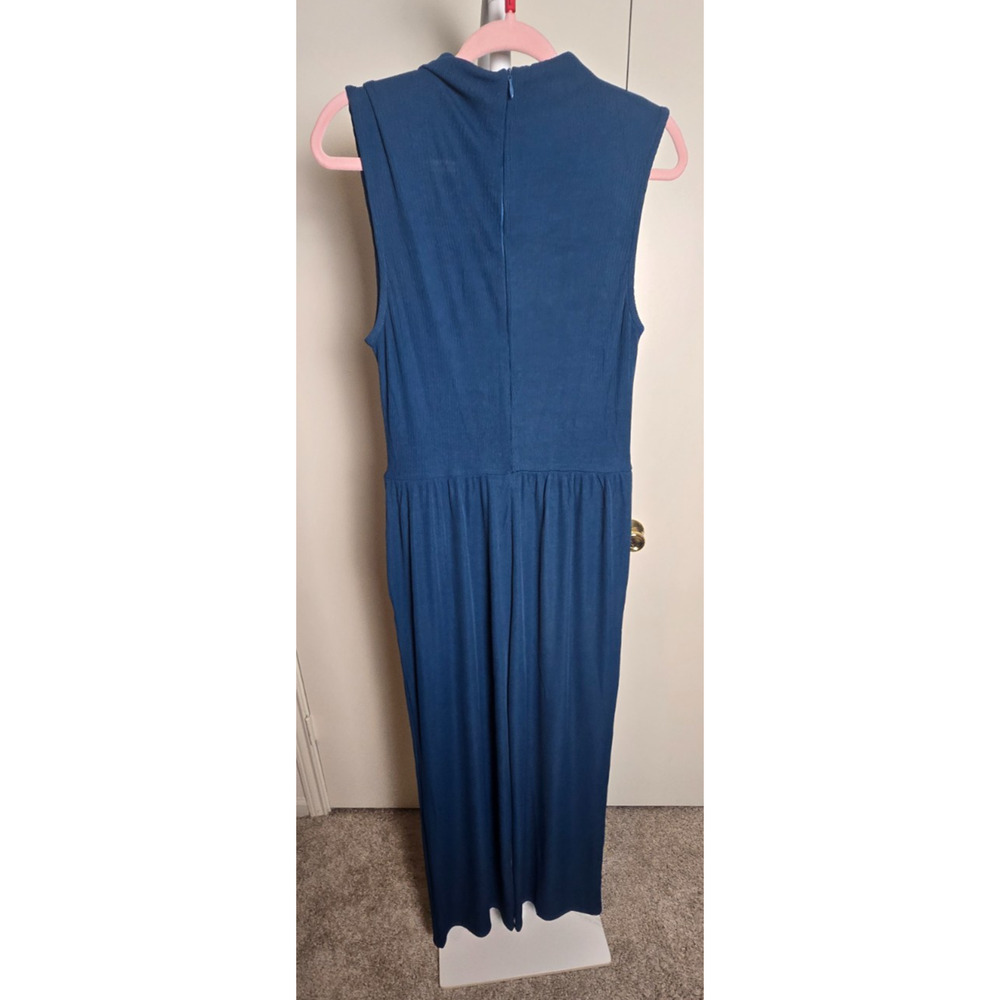 PRETTYGARDEN Teal Blue Green Ribbed Wide Leg Jumpsuit XL NWT Sleeveless Mock Nec - Picture 3 of 8